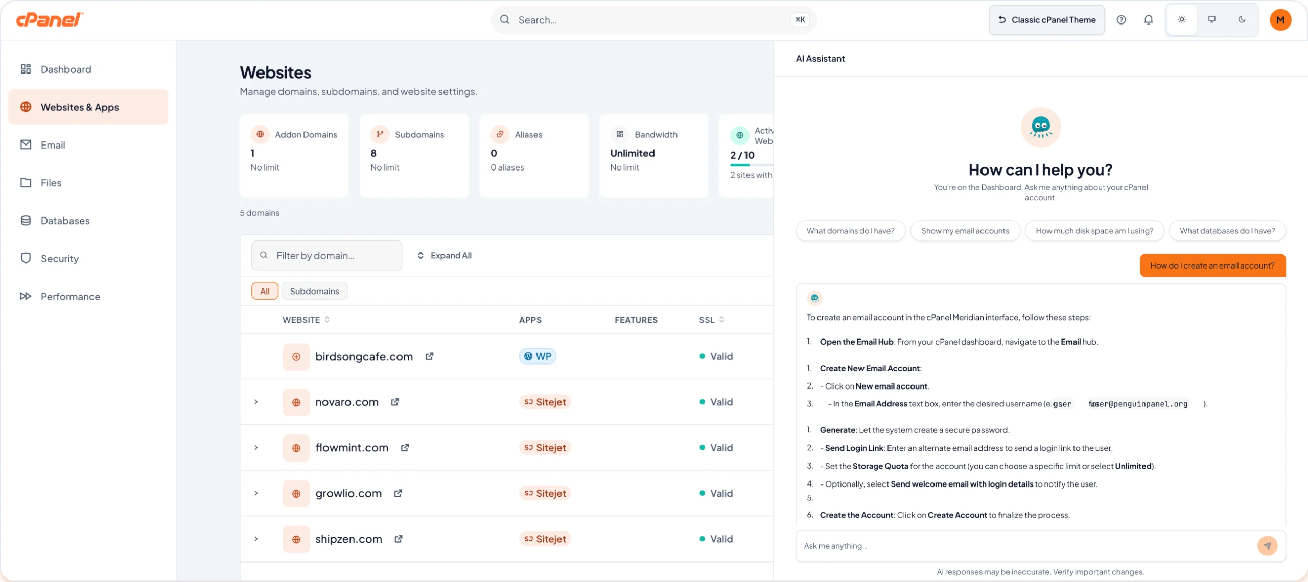 cPanel-interface