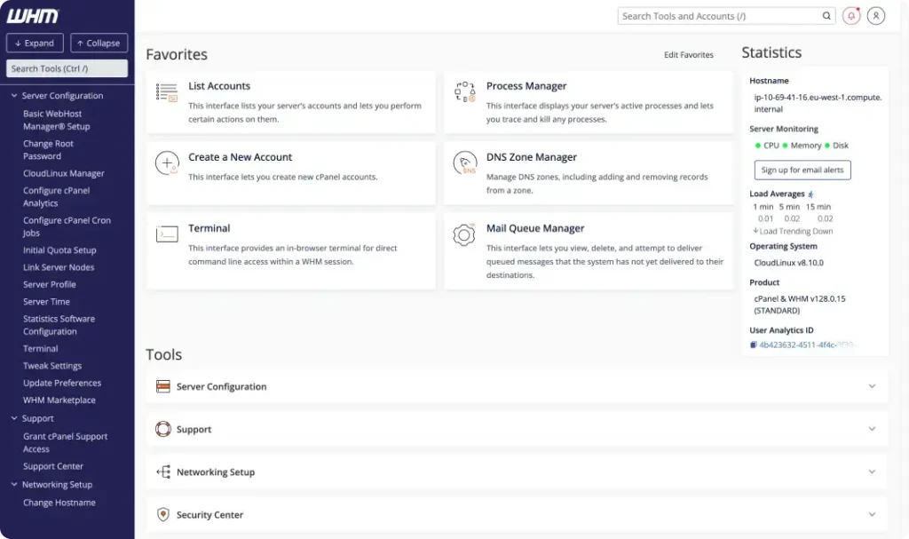 Officiële WHM-screenshot van cPanel