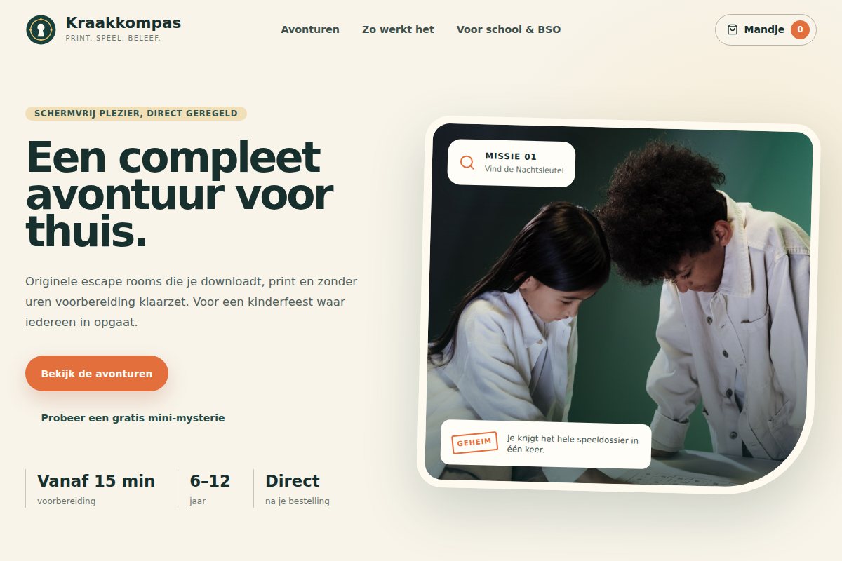 De door Xenid gebouwde Kraakkompas webshop voor printbare escape-avonturen