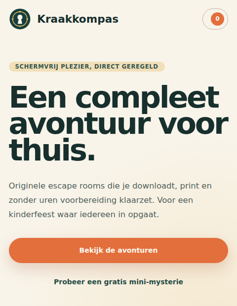 Volledige mobiele weergave van de homepage van Kraakkompas