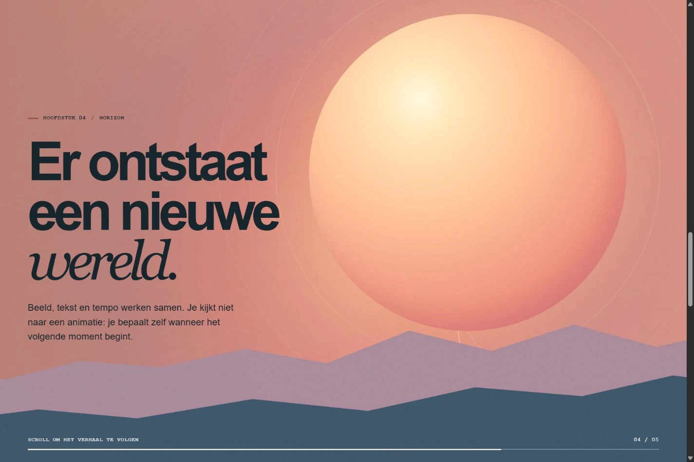 MORGEN: een scrollverhaal waarin licht, kleur en tekst samen een wereld opbouwen